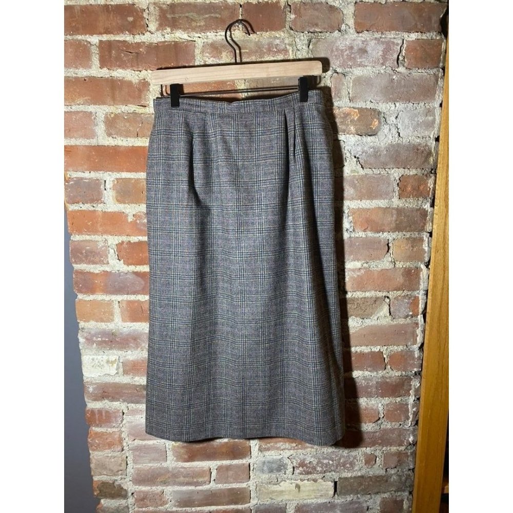 Vintage Gray Wool Plaid Skirt A-Line 12
